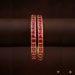 Ruby Jadau Square Pattern Bangles - BG00646