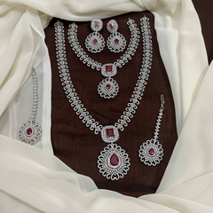 Daimond Bridal Set with Silver Color Polish With Earrings - BR0065