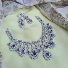Blue Flower Drop Daimond Necklace - DN004