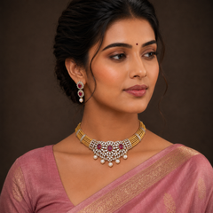 Kante Pattern Gold Finish Diamond Necklace - DN0082