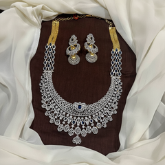 Daimond Long haram In blue Color With Grand Jhumkis - DH0013