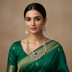 Diamond Long Haram With Pearls and Earrings - DH0014