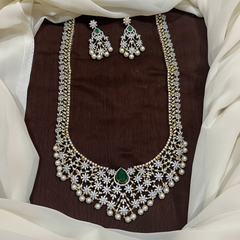 Diamond Long Haram With Pearls and Earrings - DH0014