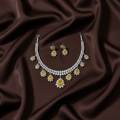 Flower Drop Down Daimond Set in Silver Color Polish - DN0075