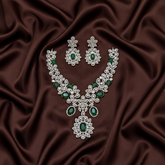 Flower Pattern Diamond Necklace Woth Earrings - DN0080