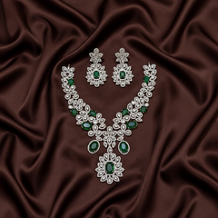 Flower Pattern Diamond Necklace Woth Earrings - DN0080