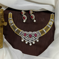 Kante Pattern Gold Finish Diamond Necklace - DN0082