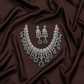 Emerald Dew Drop Daimond Necklace with Big Earrings - DN0088