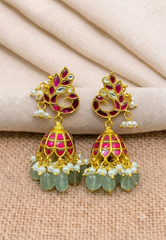 Jadau Peacock Jhumki With Screw Back - KE00566