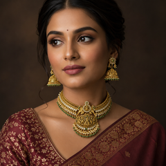 Nakshi Jilebi White Stone Necklace With Earringds - NN00936