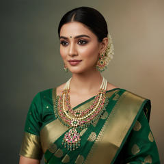 Pearl Layer Grand Jadau Haram With Earrings - PB00579