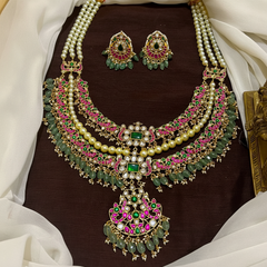 Pearl Layer Grand Jadau Haram With Earrings - PB00579