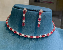 Ruby white stone silver finish set - DN009