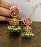 Jadau Replica Pota Stone Jhumkis With Pearls and beads - NE00659