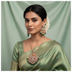 Beautiful Stone Lord Balaji Pendant With Earrings - NP0095