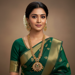 Elegant Antique Finish nakshi Long Haram With CZ Stones - NH00416