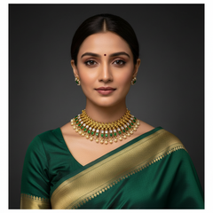 Jadau Double Leaf Necklace in Gold Polish - KN00590