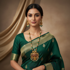 Emerald Beads And Pearl Haram With Gandaberunda Pendant - PB00591