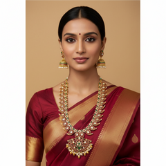 Ruby Mango and Flower pendent in Nakshi Necklace - NH00135