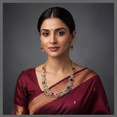 Navratna Stone Necklace In Nakshi - NN00817