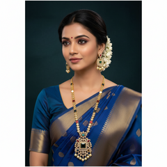 Navaratna CZ Stone Gold Polish Haram - NH00421