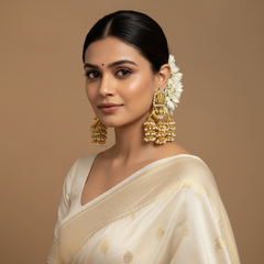 Jadau Stone Lakshmi 3 jhumki traditional earrings - KE002