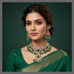 Beautiful Emerald and White Stone Necklace In Victorian - VN00101