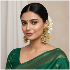 Jadau Stone Lakshmi 3 jhumki traditional earrings - KE002