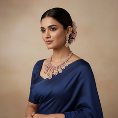 Pink Stone Diamond Necklace Drop Downs - DN0013