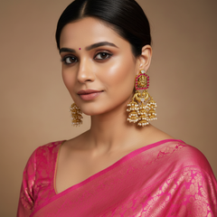 Jadau Stone Lakshmi 3 jhumki traditional earrings - KE002