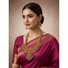 Long Nakshi Lakshmi Haram with Jadau Stone and earrings - KH00104