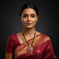 Gandaberunda Jadau Pendant with Mango Black Dori - BD00158
