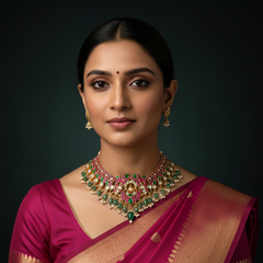 Jadau Kundan Necklace With Strawberry Beads - KN00597
