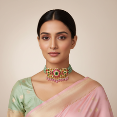 Beautiful Jadau Kundan Choker with Emrald beads - KN0036