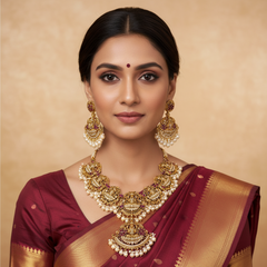 Antique Lakshmi and Elephant Necklace With Pearls - NN00386