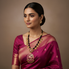 Beautiful Jadau Black Dori WIth Peacock Pendant - BD00171