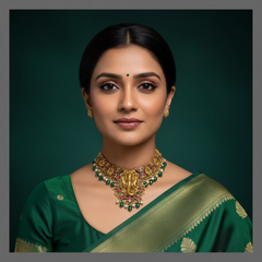 Beautiful Elephant Pendent with Peacock in Kundan - KN00306