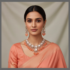 Elegant White Stone Diamond Necklace With Pearls - DN0065