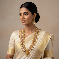 Kempu Long Mango Haram With Pearls - NH00408