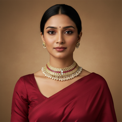 Beautiful moon ruby Kundan necklace with pearls - KN00159