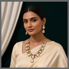 Beautiful Multi Colour Lotus Necklace In Kundan - KN00413