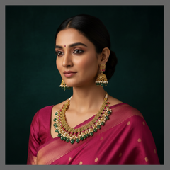 Beautiful Rice pearl Necklace in Kundan - KN00395