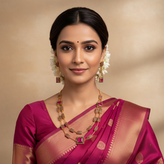 Double Layer Necklace In Nakshi - NN00819