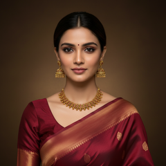 Nakshi Traditional Necklace with Kempu Stones - NN00958