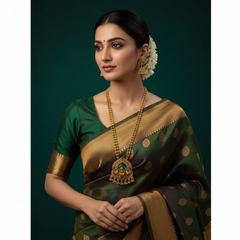 Round Small Ball Chain WIth Lakshmi Pendant in Green Stone - NH00495