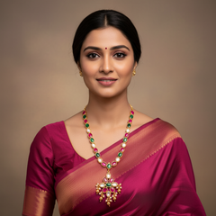 Beautiful Stone Necklace with Flower Pendant in Kundan - KN00570