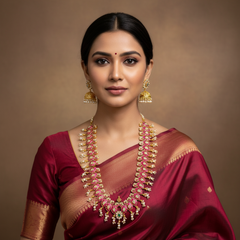 Jadau Peacock Mango Long Haram - KH0053