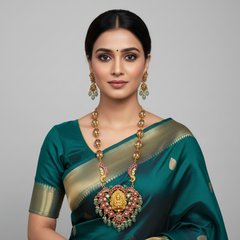 Jadau Lakshmi Pendant With Peacocok And Flower Chain - KH00361