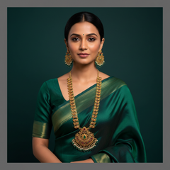 Antique Mango Haram With Peacock Pendent In Nakshi - NH00204