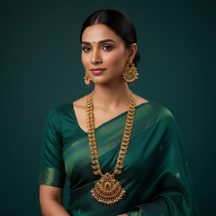 Antique Mango Haram With Peacock Pendent In Nakshi - NH00204